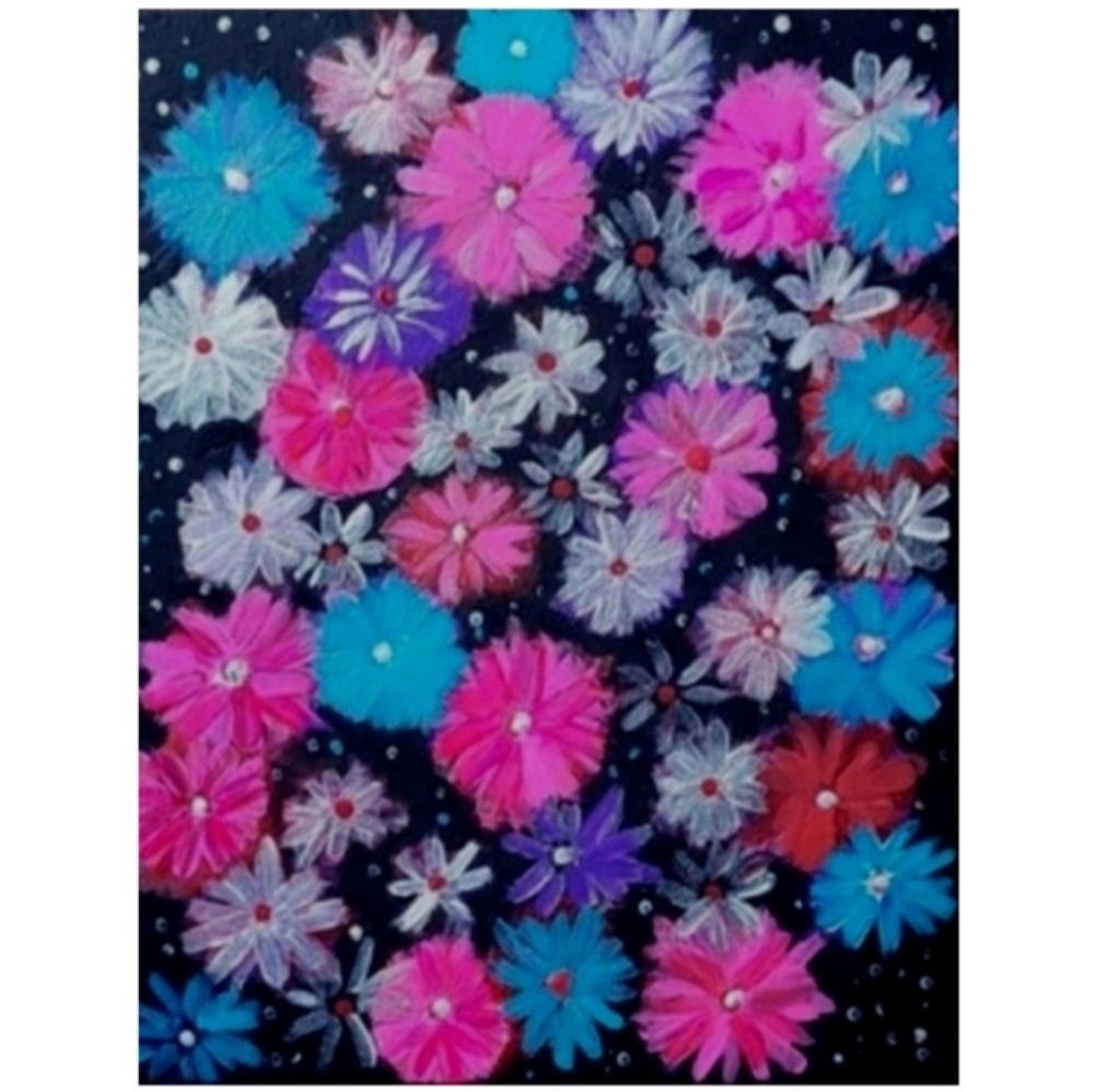Hand Crafted Floral Canvas in Pink, Blue, and Purple 11x14 Inches